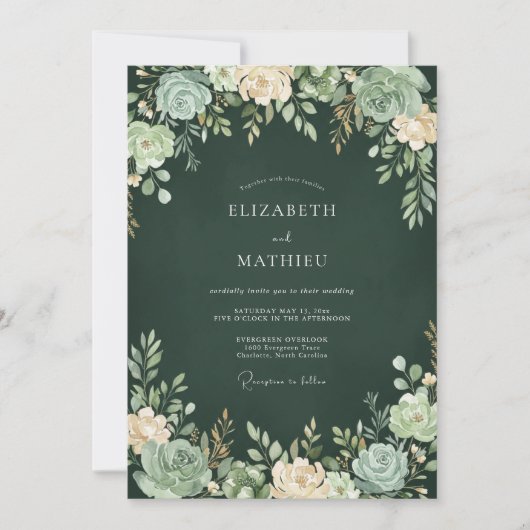 Invitation Mariage luxuriant vert forêt riche (Devant)