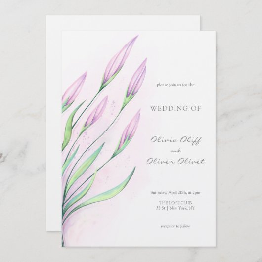 Invitation Mariage Lys mauve doux (Devant / Derrière)