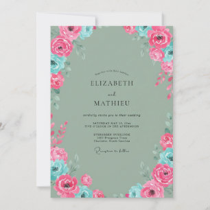 Invitation Mariage Magenta Aqua Paeonie
