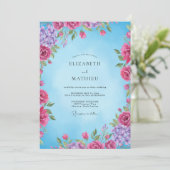Invitation Mariage Magenta Azure Bloom (Debout devant)