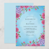 Invitation Mariage Magenta Azure Bloom (Devant / Derrière)