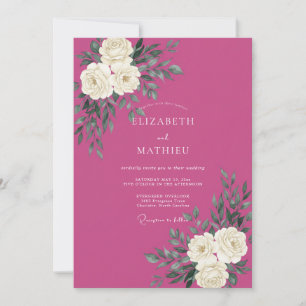 Invitation Mariage Magenta Blanc Ranunculus Eucalyptus