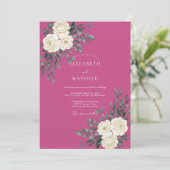 Invitation Mariage Magenta Blanc Ranunculus Eucalyptus (Debout devant)