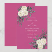 Invitation Mariage Magenta Blanc Ranunculus Eucalyptus (Devant / Derrière)