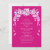 Invitation Mariage magenta de la guirlande à fleurs blanches (Devant)