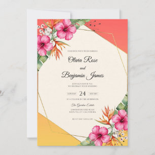 Invitation Mariage Magenta Hibiscus Eucalyptus Poussiéreux