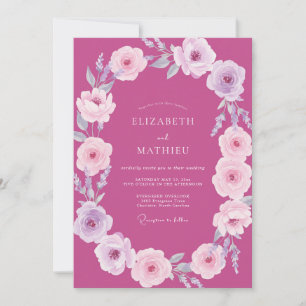 Invitation Mariage Magenta Lavande Ranunculus Eucalyptus