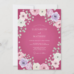 Invitation Mariage Magenta Lilas Ranunculus Eucalyptus