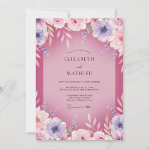 Invitation Mariage Magenta Mauve Ranunculus Eucalyptus
