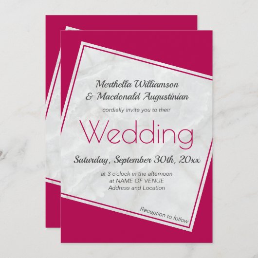 Invitation Mariage magenta moderne (Devant / Derrière)