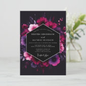 Invitation Mariage Magenta Noir Bloom (Debout devant)