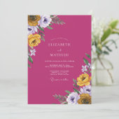 Invitation Mariage Magenta Ocre Ranunculus Eucalyptus (Debout devant)