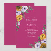 Invitation Mariage Magenta Ocre Ranunculus Eucalyptus (Devant / Derrière)