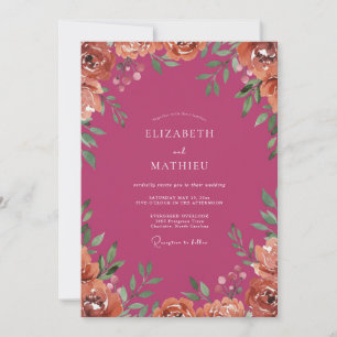 Invitation Mariage Magenta Pivoine Pêche