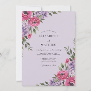 Invitation Mariage Magenta Prune Ranunculus Eucalyptus Poussi