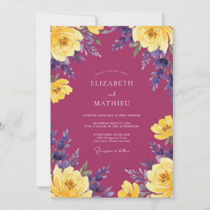 Invitation Mariage Magenta Ranunculus Eucalyptus Violet