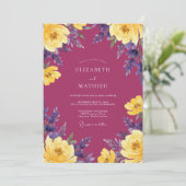 Invitation Mariage Magenta Ranunculus Eucalyptus Violet (Debout devant)
