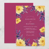Invitation Mariage Magenta Ranunculus Eucalyptus Violet (Devant / Derrière)