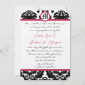Invitation Mariage Magenta Trim noir & blanc Damask (Devant)