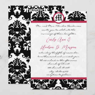 Invitation Mariage Magenta Trim noir & blanc Damask
