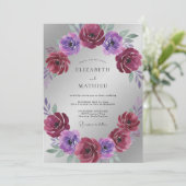 Invitation Mariage Magenta Violet Ranunculus Eucalyptus (Debout devant)
