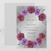 Invitation Mariage Magenta Violet Ranunculus Eucalyptus (Devant / Derrière)