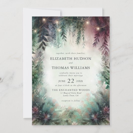 Invitation Mariage magique Enchanted Forest Green Mauve (Devant)