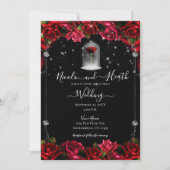 Invitation Mariage Magique Rose Rouge Blanc Or Argent Noir (Devant)