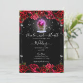 Invitation Mariage Magique Rouge Rose Argent Noir (Debout devant)