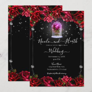 Invitation Mariage Magique Rouge Rose Noir Argenté