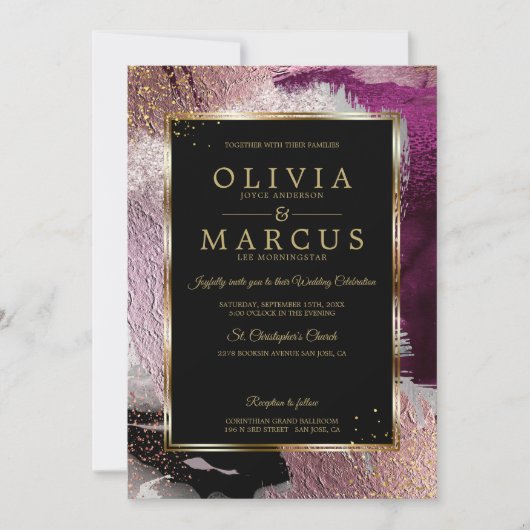 Invitation Mariage | Magnifique Gras Cassis Plum Abstrait (Devant)