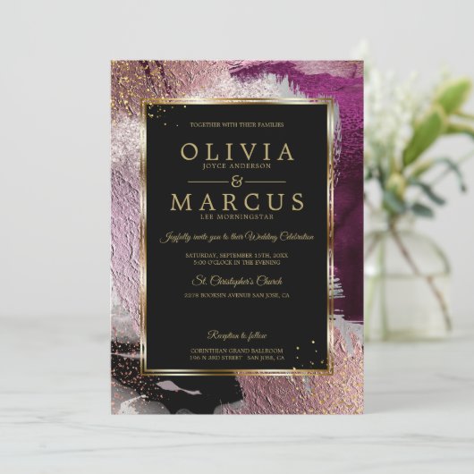 Invitation Mariage | Magnifique Gras Cassis Plum Abstrait (Debout devant)