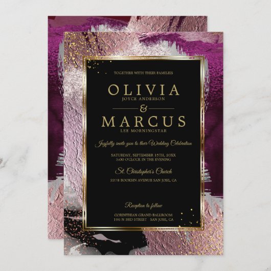 Invitation Mariage | Magnifique Gras Cassis Plum Abstrait (Devant / Derrière)