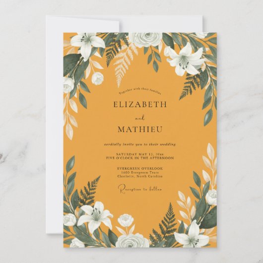 Invitation Mariage Magnolia Blanc Moutarde (Devant)