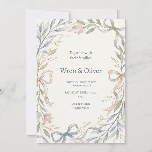 Invitation Mariage Magnolia Bleu Vert (Devant)
