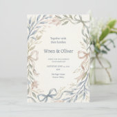 Invitation Mariage Magnolia Bleu Vert (Debout devant)