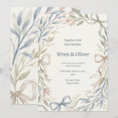 Invitation Mariage Magnolia Bleu Vert (Devant / Derrière)