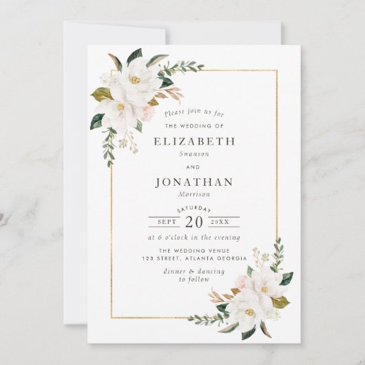Invitation mariage magnolias blanc (Devant)
