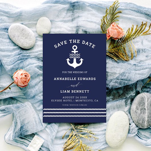 Invitation Mariage Maison Lac Océan Ancre Maritime Nautical