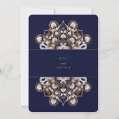 Invitation Mariage majestueux de Midnight Blue et Gold Floral (Dos)