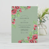 Invitation Mariage Majestueux Rose Vert Sage (Debout devant)