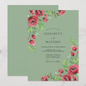 Invitation Mariage Majestueux Rose Vert Sage (Devant / Derrière)