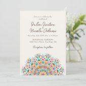 Invitation Mariage Mandala Abstrait Bleu Turquoise Rose (Debout devant)