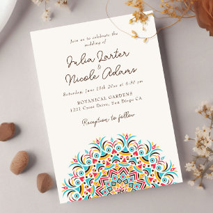 Invitation Mariage Mandala Abstrait Bleu Turquoise Rose