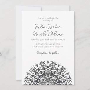Invitation Mariage Mandala Abstrait Rétro Blanc à la Craie