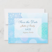 Invitation Mariage Mandala Bleu, Sarcelle et Blanc Save the D (Devant)