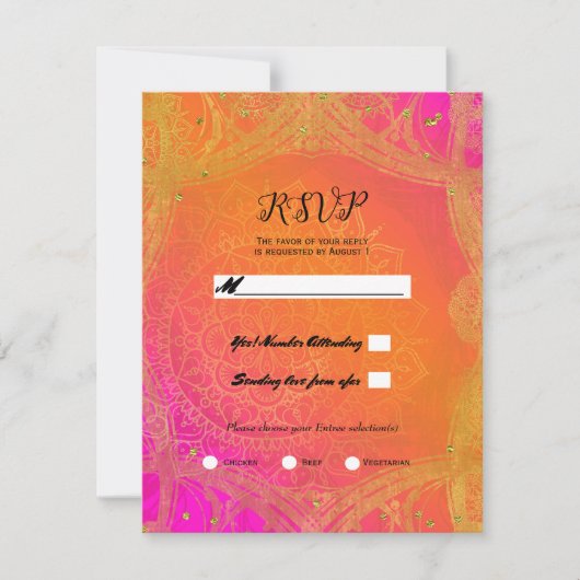 Invitation Mariage Mandala en or rose Fuchsia RSVP (Devant)