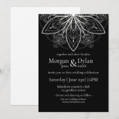 Invitation Mariage Mandala Fleur Noir et Blanc Élégant (Devant / Derrière)
