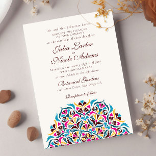 Invitation Mariage Mandala Floral Fantaisiste Bleu Magenta