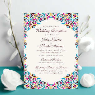 Invitation Mariage Mandala Floral Fantaisiste Bleu Magenta